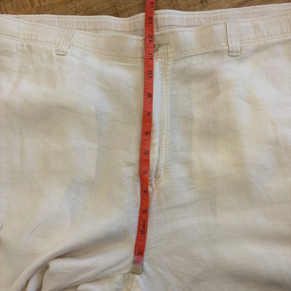 Tommy Bahama Linen Cargo Pants Men L 38 Cream Drawstring Relaxed Straight Safari